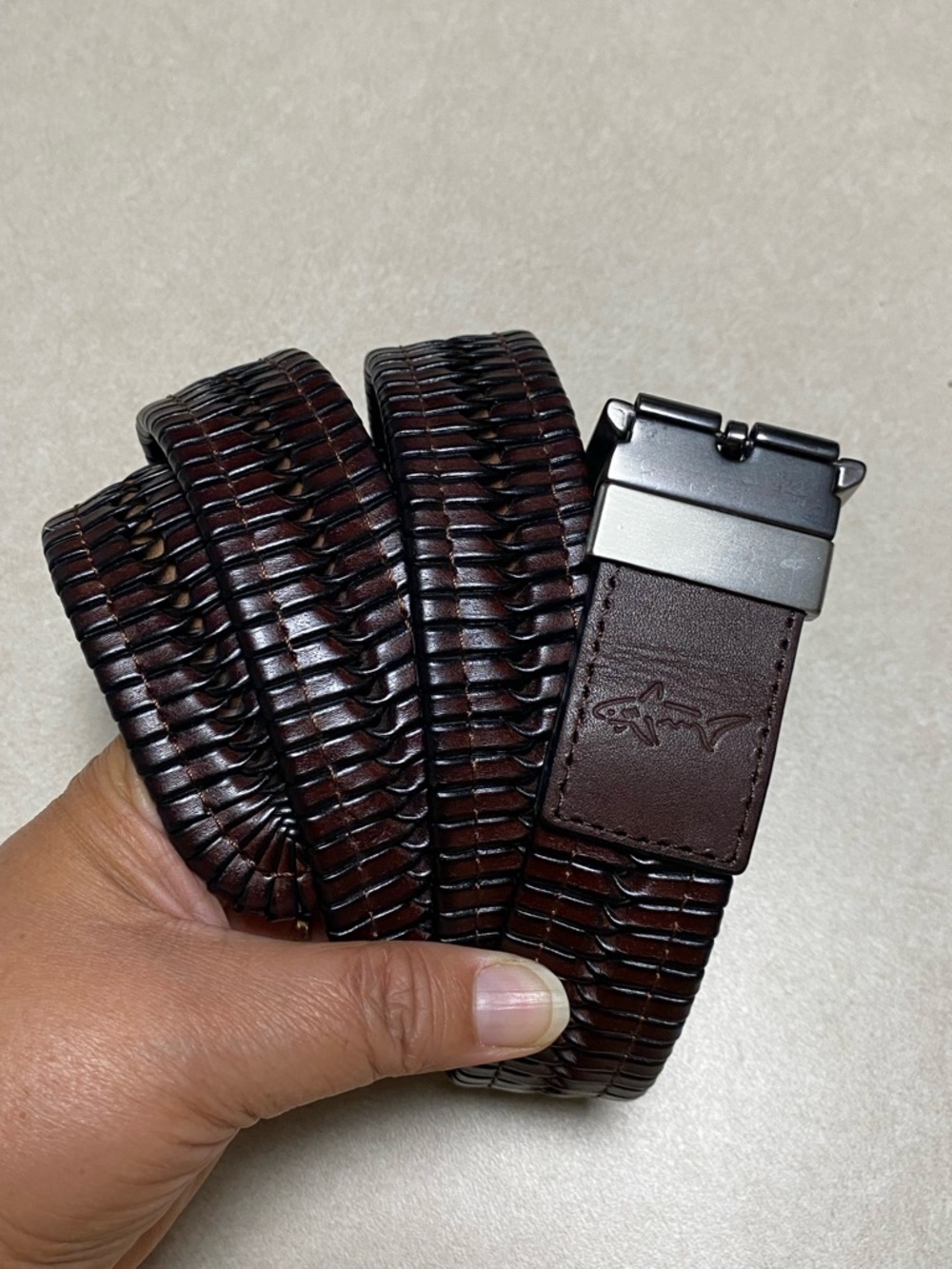 Greg Norman Belt Mens Size 38” Black Brown Leather Woven Belt- Reversible